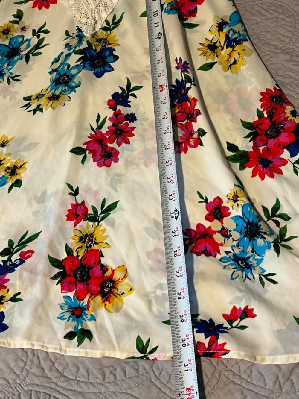Honeylee Floral Print Slip Lace Trim Jewel Tone Size M